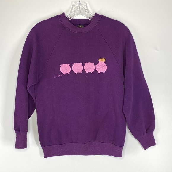 Vintage Jerzees Little Piggy Purple Sweatshirt Size Small 80's - Picture 1 of 6